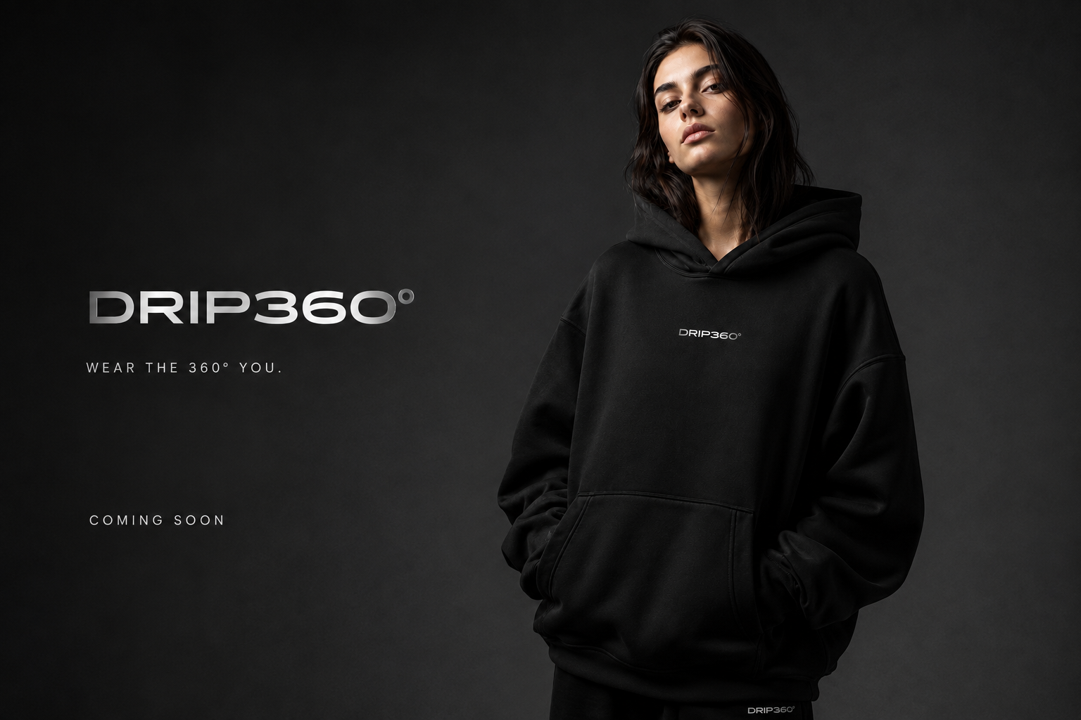 Model wearing the DRIP360° hoodie in black